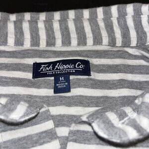 Fish Hippie‎ Gray Striped Polo Cotton Blend Polo Shirt Men’s Size M